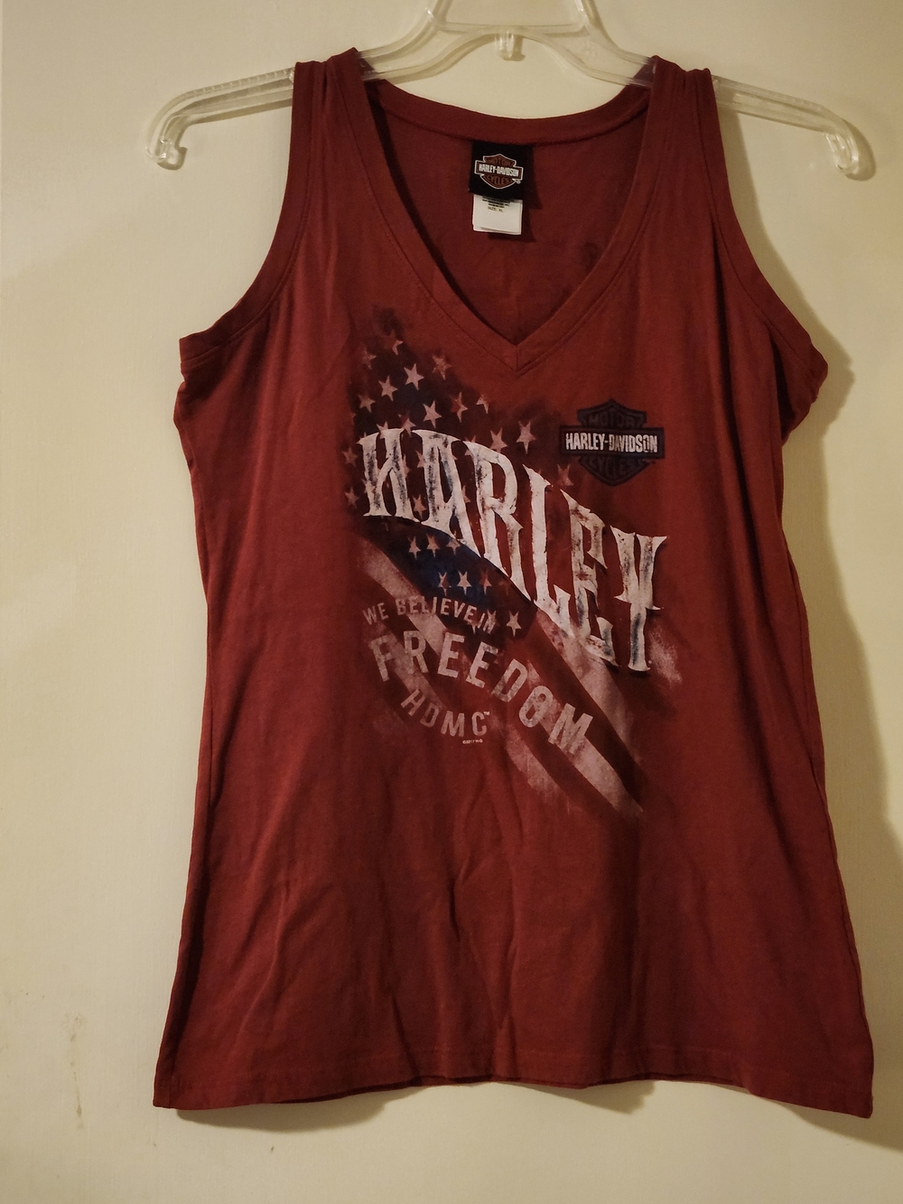 Harley-Davidson Freedom Syracuse NY Classic Women's Burgundy V-Neck Tank Top XL
